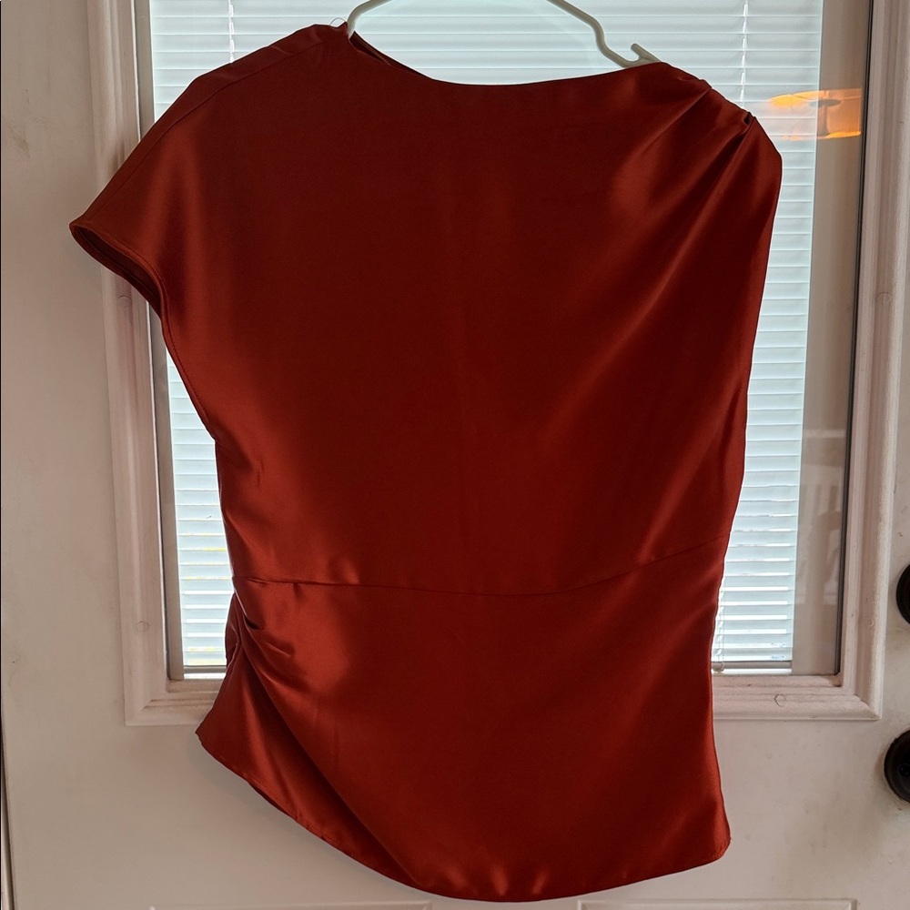 Women's Rust Red Short Sleeve Satin Top